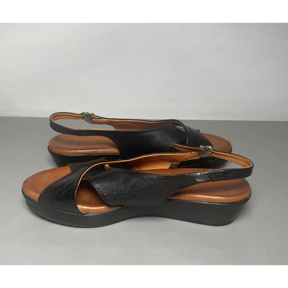 Women's Black Leather Sesto Meucci Slingack Wedge Sandals EU38 / 7